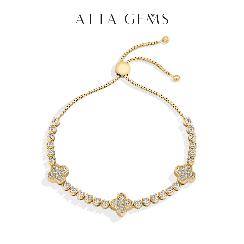 ATTAGEMS Flower Bracelet D Color Lab-Created Moissanite Bracelet for Women and Girls 925 Sterling Silver Bracelet Daily Wear Birthday Holiday Gift Adjustable Fine Jewelry B060, Round Cut, Lab Moissanite summerwins