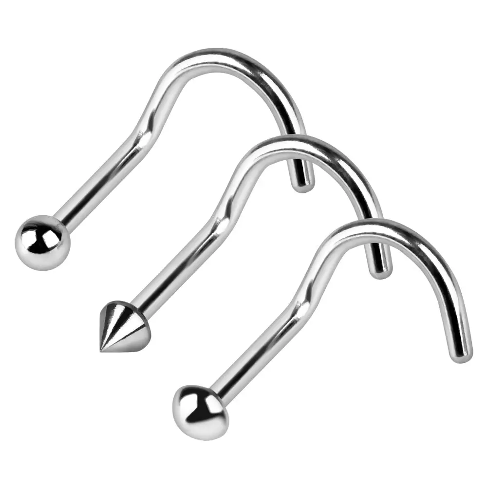 Stainless Steel Screw Nose Ring Ball Dome Spike 18G 20G