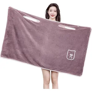 Wearable Bath Towel Women's Soft Coral Velvet Spa Bathrobe with Pocket Pure Cotton Absorbent Fast Drying Shower Skirt for Cozy Post-Shower Comfort