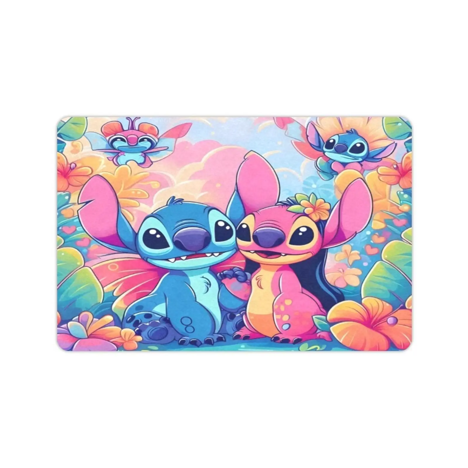 DISNEY CLASSIC Cute Stitch & Angel Cartoon Welcome Doormat, Non Slip Floor Mat, Anime Printed Indoor Outdoor Entrance Mat For Home Bathroom Bedroom Decor