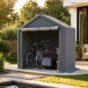 6x6 FT ARCH Heavy-Duty Canopy, Quick-Install Waterproof UV-Resistant Outdoor Shade Canopy with Triangular Braced Steel Frame & PE Fabric, Outdoor Storage Shed