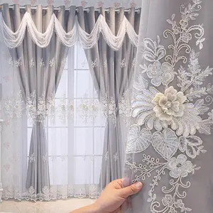 Embroidered Curtain, 1 Count Exquisite Double Layer Curtain, Home Decoration Curtain, Window Drapes for Home Living Room Bedroom Hotel Decor