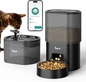 Automatic Pet Feeder & Water Fountain App Control 3L Cat Food Dispenser 85oz 2.5L Water Dispenser Dual Power Stainless Steel Bowl catwaterfountain Feeding cat water fountain