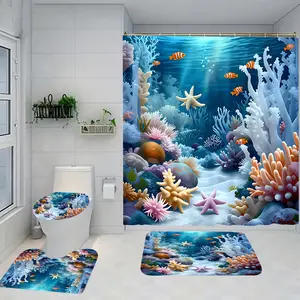 1/4 piece seaweed bathroom set, stylish design, including soft floor mats and toilet seat cushions, shower curtains, creating elegant decoration, home decor, good rebound of floor mats, water absorption, anti slip, preferred for gift giving