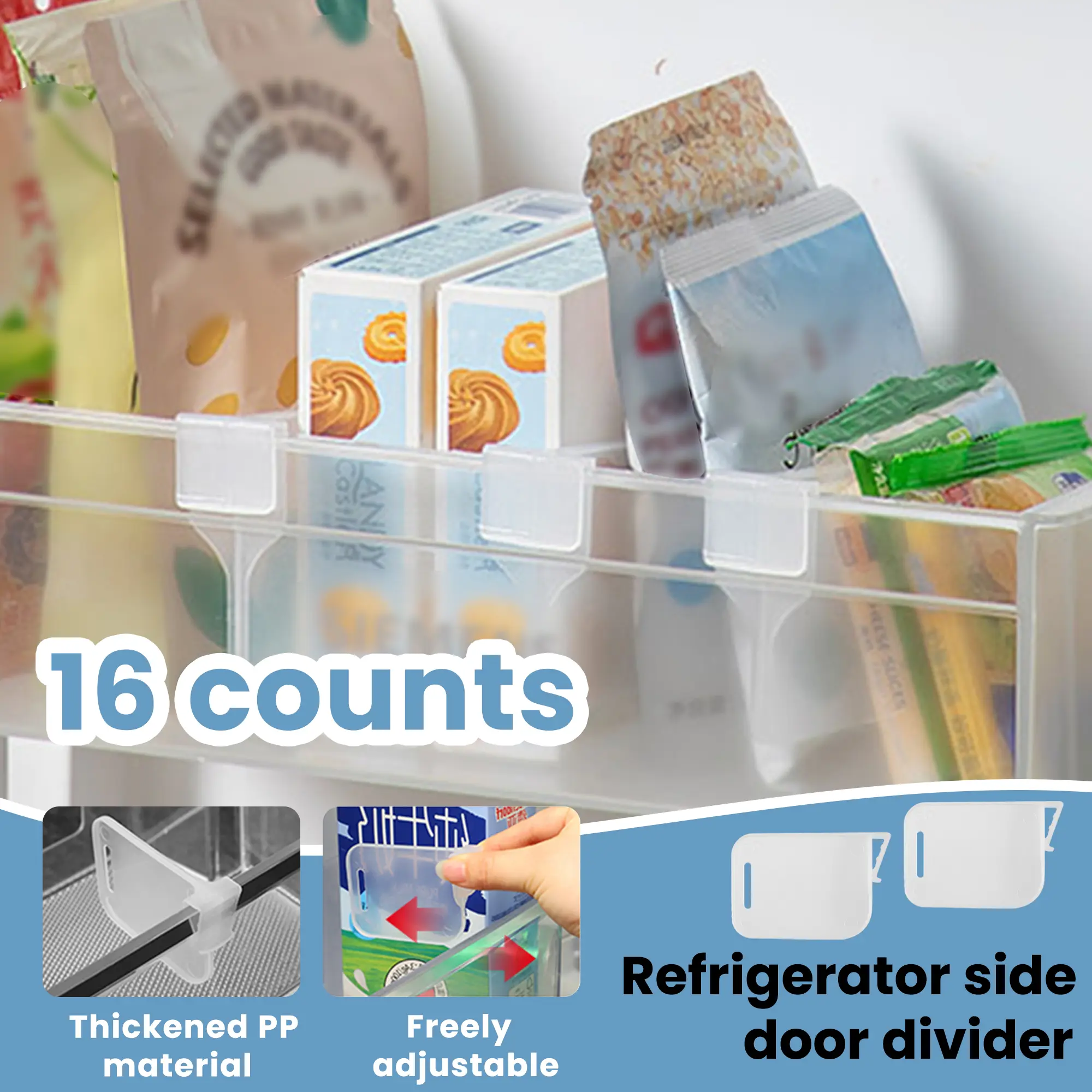 16 Counts Fridge Drawer Divider, White High-Quality Plastic Design for Anti-Fall & Durable ,Slide to Adjust for Different Sizes