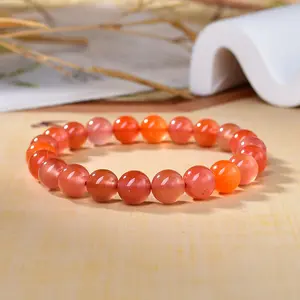 Natural Red Agate Bracelet, Attract Good Luck & Prosperity, Nanhong Agate Beaded Bracelet, Healing Crystal Jewelry for Women Men, Lucky Charm