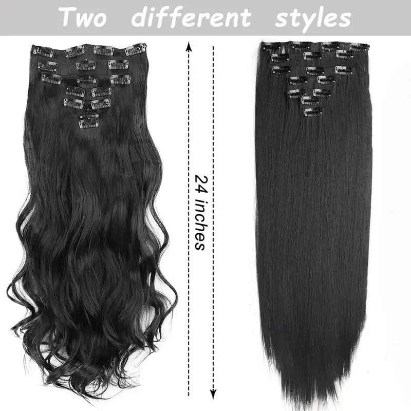 7Pcs/Set 16 Clips Hair Extension Black Long Straight Natural Hair Hairpiece Heat Resistant Fiber For Women Hairstyle