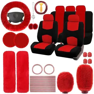 45pcs Car Seat Covers & Interior Accessories Set, Car Accessory: Car Interior Kit, Thin summer Polyester Five-Seat Car Seat Covers, Plush Steering Wheel Cover and other Ornaments, Suitable for most cars and SUVs