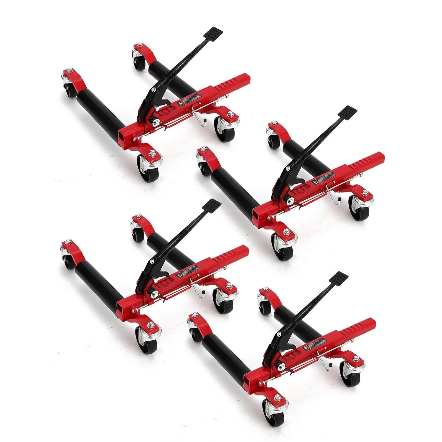 Gaomon 4-Piece Car Wheel Dolly Jack Set - 1500LBS Capacity, 4-In High-Strength Steel Twin Rollers, Red, 2 Packages, Self-Loading, Lever-Action Handle, Convenient Lifting, Effortless Maneuverability, Exceptional Durability for Disabled Vehicles