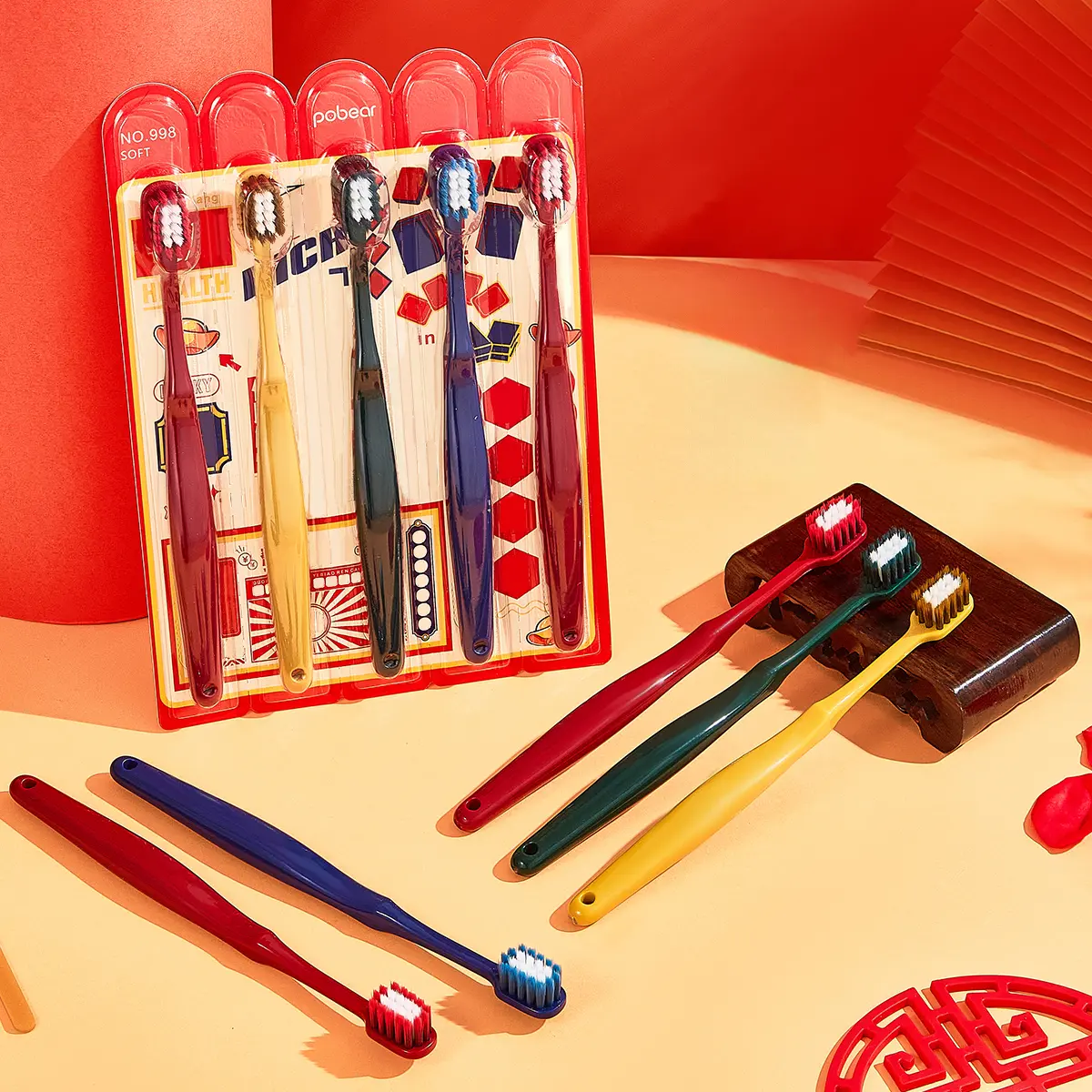 [Get 10 Toothbrushes] Festive and festive, wide-headed toothbrushes, soft bristles, and non-slip handles.