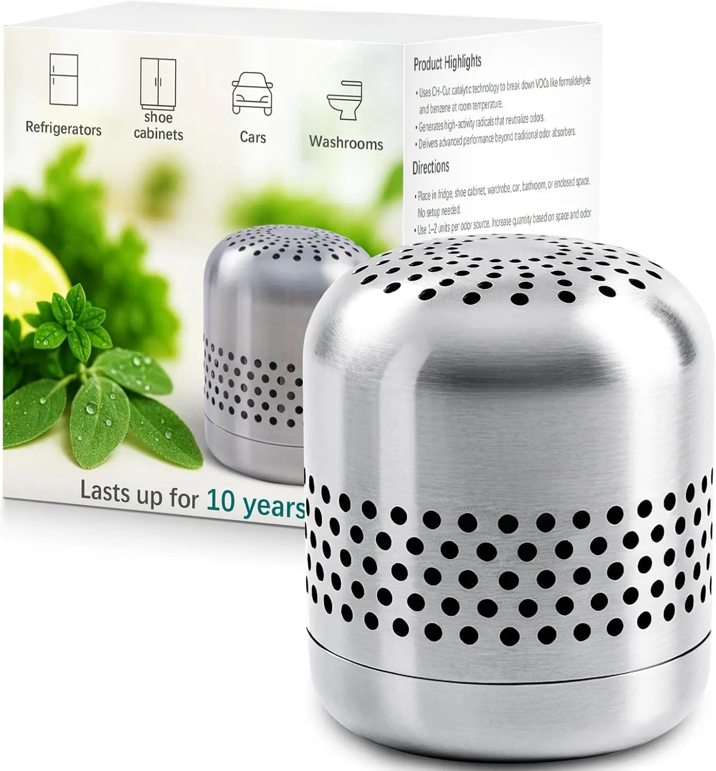 Nano Catalyst Refrigerator Deodorizer (1 Count (Pack of 1)) - 10-Year Long-Lasting, Scent-Free, No Maintenance, 35 cu ft Capacity, Indoor Use, Closet Compatible, More Effective Than Baking Soda & Charcoal Bags, Odor Neutralizer