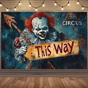 THIS WAY Colorful Circus Backdrop Durable Polyester Banner for Gothic Room Aesthetic Reusable Party Decor Ornaments