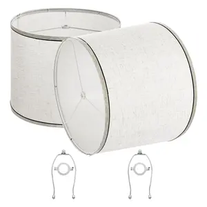 2-Pack Medium Linen+PVC Lamp Shades with Black Edge, 11x13x10" Spider Fitter with Harp, Light-Diffusing Replacement for Table & Floor Lamps