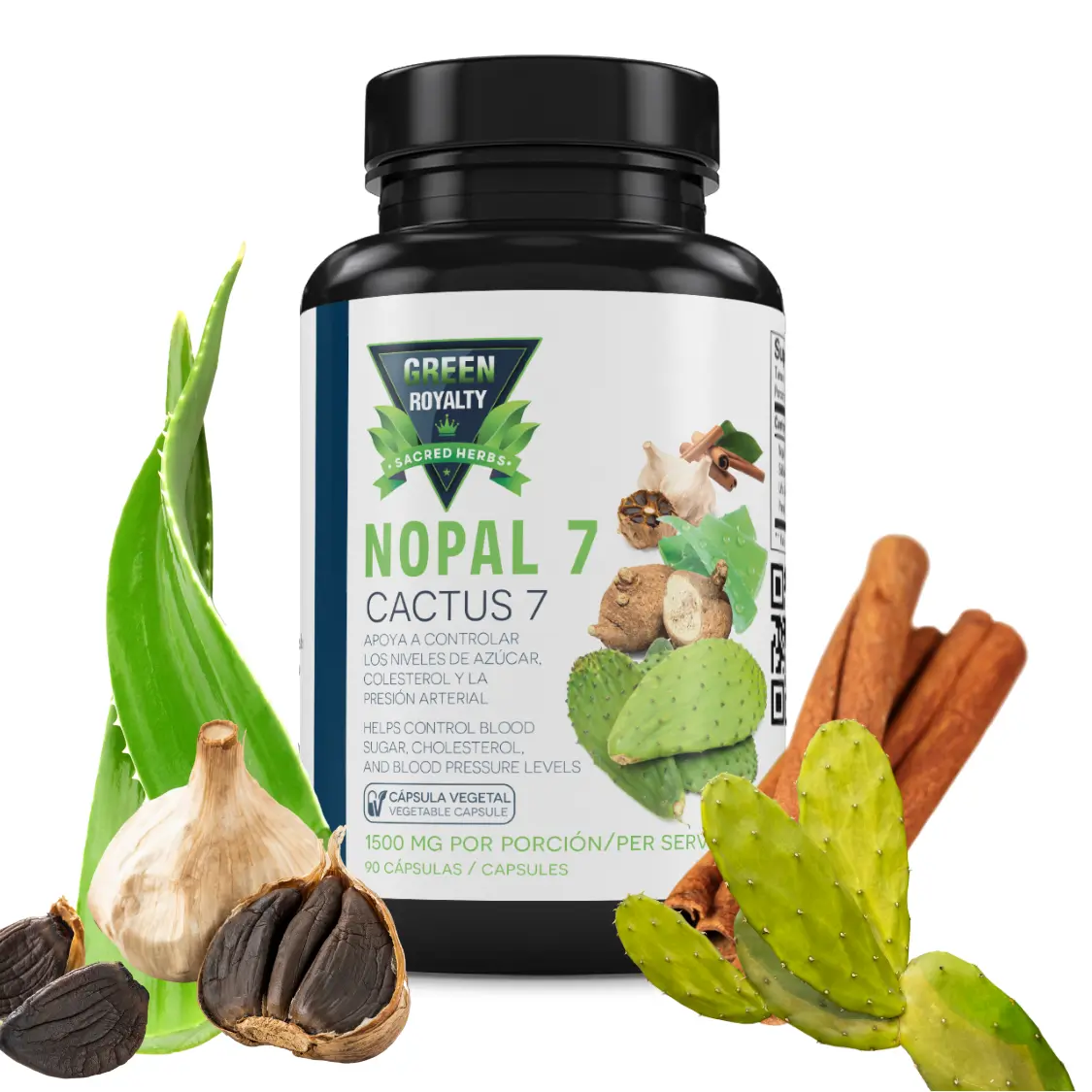 Green Royalty Nopal 7 Cactus Herbal Dietary Supplement - 90 Organic Vegan Capsules, 1500mg, Adult Health Support, Cholesterol Management, Daily Gut & Herbal Digestive Wellness, Wereke Ambient Formula