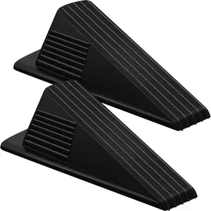 2 Pcs Jumbo Heavy Duty Door Stoppers Tall up to 2inch TPR Large Stackable Rubber Door Wedge for Hotel Carpet Hardwood Concrete Tile (Black)