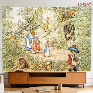 2D Plane - A wall hanging depicting Peter Rabbit and rabbits in a forest, with a large or small design featuring a Victorian cartoon theme, perfect for decorating the walls of living rooms, meditation spaces, or offices