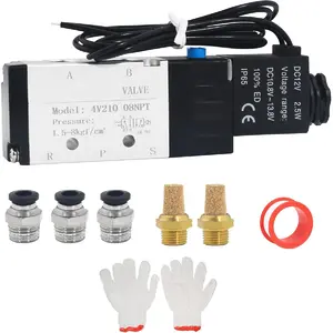 Solenoid Valve,DC12V 1/4 Inch NPT Pneumatic Single Coil Pilot-Operated Electric Valve 2 Position 5 Way Connection Type Junction Box (4V210-08, Out of Line)