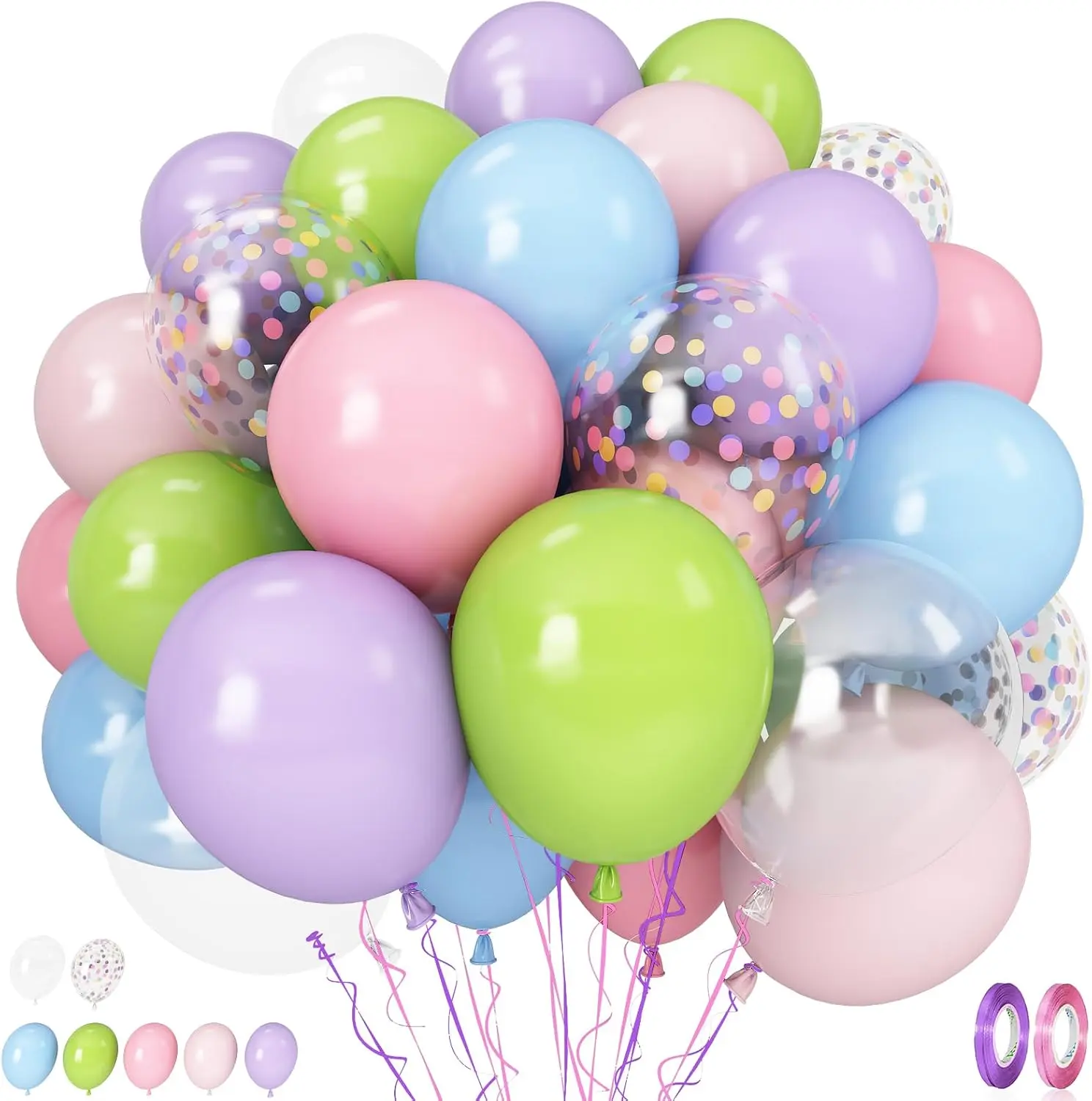 Pastel Balloons, 60PCS Macaron Pink Purple Blue Latex Balloon, Pastel Colors Ice Cream Balloon for Kids Rainbow Party Baby Shower Wedding Unicorn Ice Cream Birthday Party Decorations Supplies