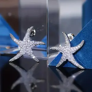 1 Pair Starfish Design With Sparkling Rhinestone Decor Stud Earrings, Elegant Cute Style Earrings For Girls, Birthday Gift, Valentine's Day Gift