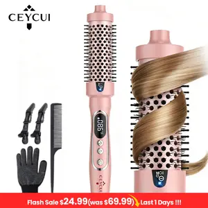 Curling Iron Blowout Brush with LED Display ,Anti-frizz&Moisture Locking 1.5 Inch Ionic Thermal Brush Styler for Fast Styling, Negative Ion Curling Iron with 4 Temperatures