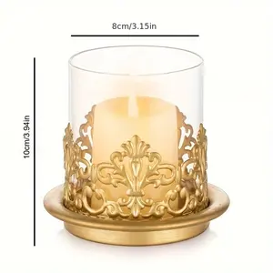 Vintage Hurricane Candle Holder 2pcs, Multifunctional Metal Candle Base with Windproof Glass Protective Cover and Flower Design for Wedding Party Home Decoration Fireplace Wall Panel Decoration Vintage Candle Stand