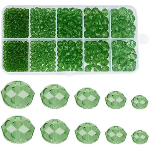 1 Box 780 count Green Glass Beads  Glasses Charms 2mm 4mm 6mm 8mm 10mm Transparent Rondelle Faceted Spacer Beads for  Making Bracelets Necklace DIY Crafts Decoration Beginners