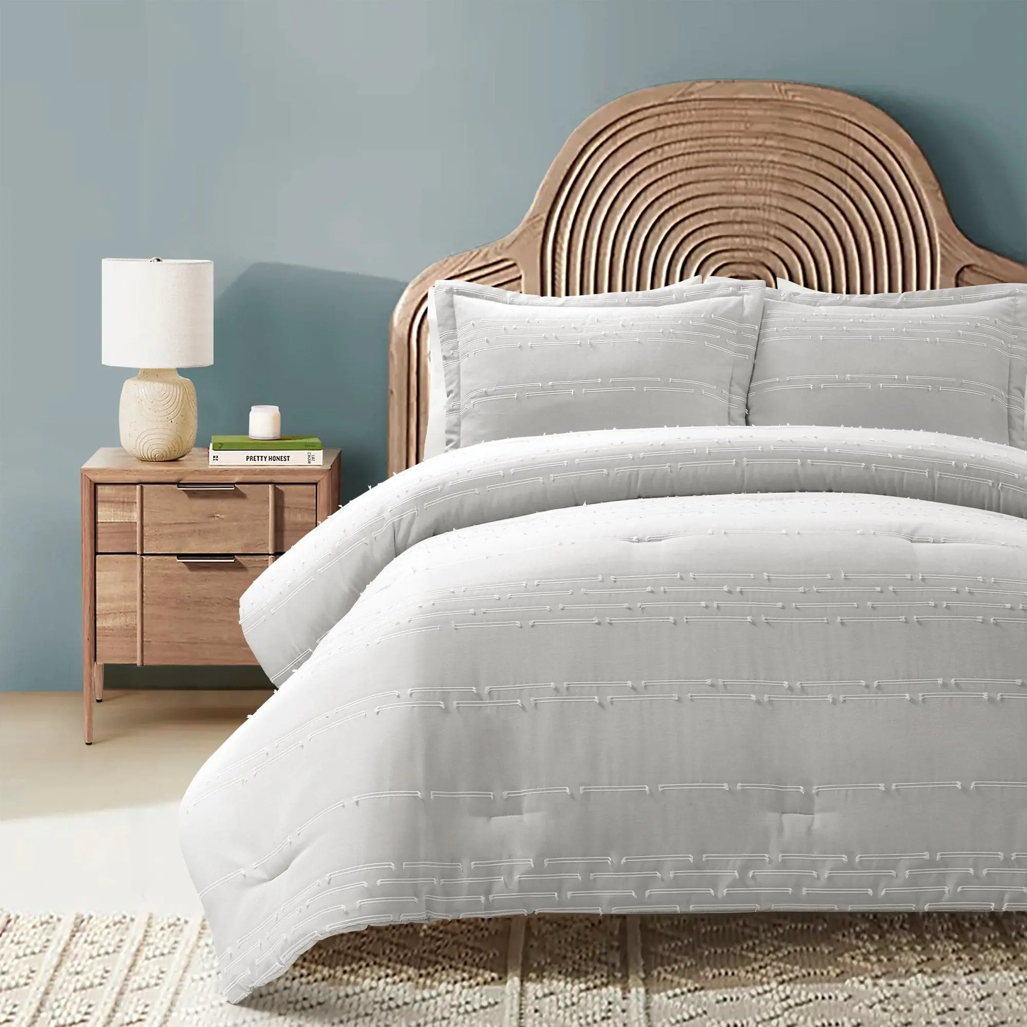 Lush Decor Clipped Stripe Jacquard 3 Piece Comforter Set - Full/Queen&King/Cal King  Sizes, Reversible Design, 100% Polyester, Modern Farmhouse & Scandinavian Style