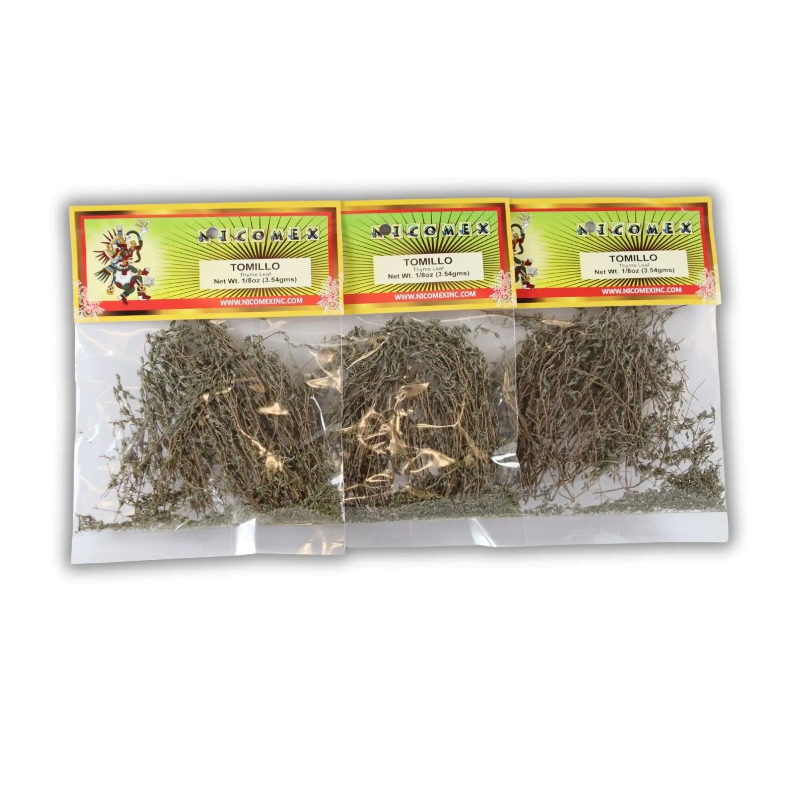 Nicomex -Tomillo - Thyme leaf - herbal tea. 100% Natural  ⅛ oz each bag (3.54gr), pack of 3 bags