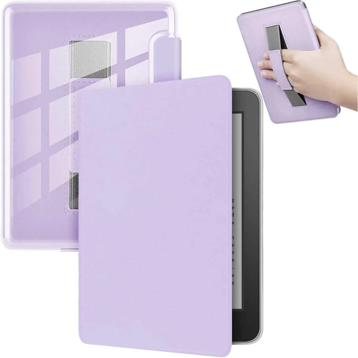 Clear Back Slimshell Leather Digital Case with Hand Strap for 7" All-New Kindle Paperwhite 12th 2024 or Kindle Colorsoft 2025 1st Signature Edition, Transparent Durable Shockproof Magnetic Cover