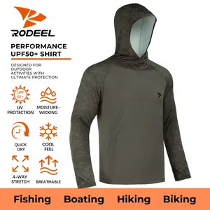 【RODEEL】933 Sun Hoodie Shirts w/ Thumbhole Men UPF 50+ UV Protection Long Sleeve Lightweight Quick Dry Moisture Wicking Breathable Cooling Stretchy Relaxed Fit Athletic Activewear for Outdoor Sports Gym Workout Fishing Hiking Roofing, Holiday Gift