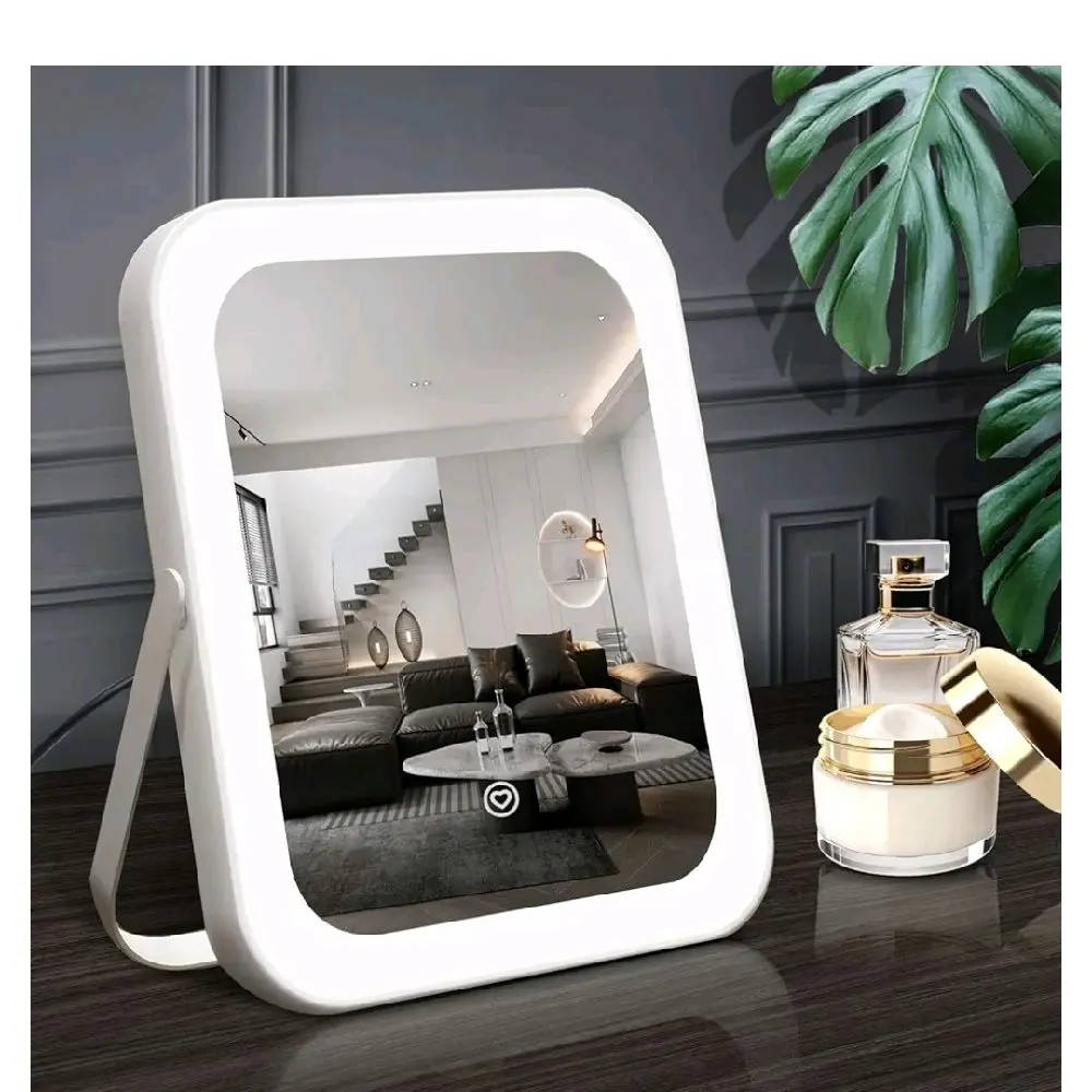 Upgraded Hollywood Lighted Vanity Mirror - 8"x10" Portable LED Cosmetic Mirror with 3 Color Lights, Dimmable, Smart Touch Control, 360° Rotation
