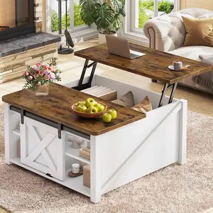 Sikaic 31.5 Inches Lift Top Coffee Table with Large Hidden Storage Compartment & Adjustable Shelves Wooden Tabletop High-Quality Pneumatic Lifting Device
