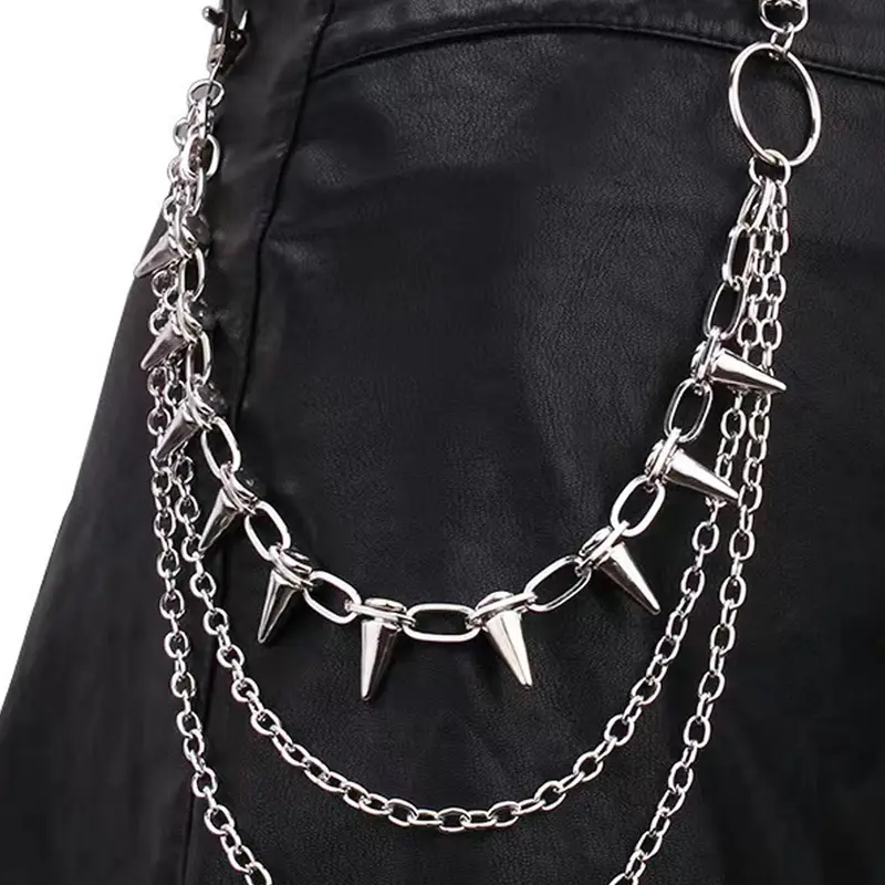 Punk Style Chain Belt, Studded Belt Buckle, Fashionable Stainless Steel Layered Belt for Women & Men, Trendy All-match & Exquisite Belt for Birthday Gift, Belt With Buckle, Belts Men