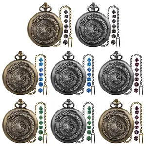 Dragon Tail D20 Dice Center Pattern Large Pocket Watch Case, Acrylic Mini Polyhedral Dice Set, Perfect for Gaming Accessories