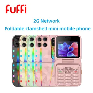 FUFFI foldable clamshell mini mobile phone, Portable cell phone, Surrounding light effect, 2.4-inch screen, 1250 mAh battery, Equipped with lanyard/flashlight/FM radio, 2G network, Dual SIM dual standby, Supports TF card expansion