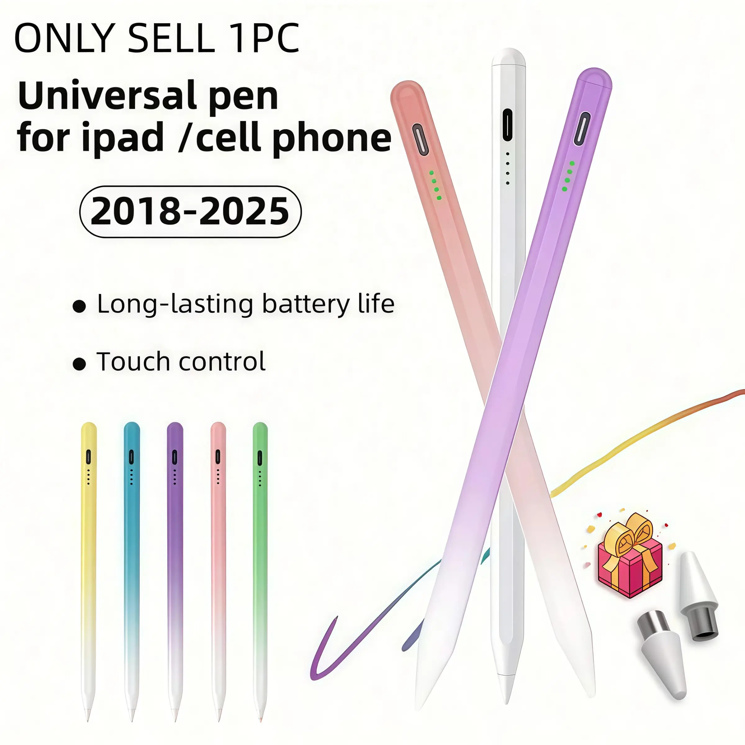 Gradient Color Universal Stylus Pen, Wireless Stylus, Fast Charging Palm Rejection Pen, Magnetic Adsorption with Replaceable Tip, Long Standby, Fits iOS & Android Capacitive Phones and Tablets, Touchscreen Pen, Stylus Pen For Touchscreen