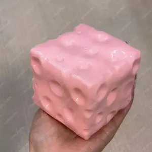 Pink Cheese Cube Squishy Toy, Super Soft Stretchy Squeeze Stress Relief Toy, Wet Texture Slow Rebound Fidget Toy for Anxiety, ADHD, Kids & Adults #FFQ