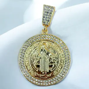 18K Gold Plated St. Benedict Medal with Cubic Zirconia — Protection and Style
