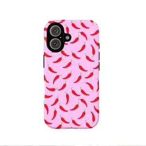 Phone Case - Red Pepper Stylish Style, Pink Pattern Two-In-One Film Case-Tough, Dual Layered Case for Durable, Drop Proof, for Iphone 17, 16, 15, 14, 13, 12, 11, 8, 7, X, XS, XR, Plus, Air, Pro, Max, Mini, SE2, SE3