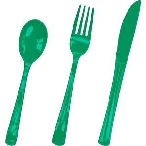 75 Pack Green Plastic Cutlery Heavy Duty Green Plastic  Forks and Spoons Disposable Silverware Set for 25 Guest Camping Birthday  Shower Party Cutlery Set