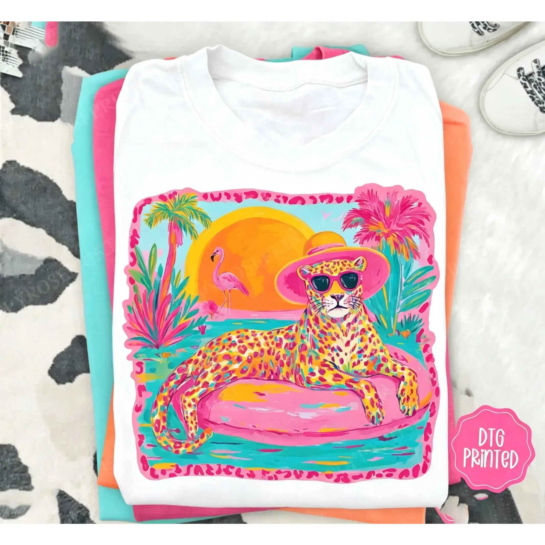Women's Neon Leopard Print Round Neck Casual Tank Top - Lady's Trending Sports & Outdoor Graphic Top