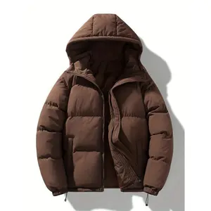 Vibe Vogue Unisex Hooded Puffer Jacket, polyester fiber filled, non-stretch solid color, long sleeves, regular fit, with drawstring and zip placket, suitable for daily casual wear; spring/autumn/winter coat; MD3333 black tops womenswear fab