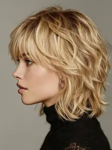 Long Elf Short Hair Wig, Honey Color Blonde, Straight, Layered, Bangs, Heat Resistant Fiber, Synthetic Wig, Role Play, Carnival, St Patrick's Day, Back-To-School