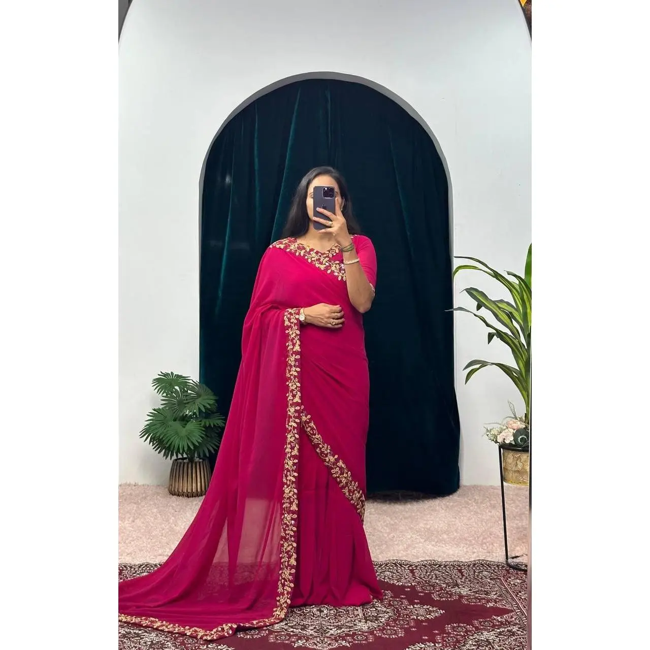Trending Faux Georgette Gown-Saree with Embroidery Lace Border - 4 Exclusive Col