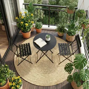 3 Piece Foldable Patio Bistro Set, Compact Round Table with 2 Folding Chairs for Garden
