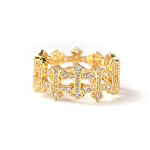 European and American Hip-Hop 9mm Cross Shape Ring Zircon Men's Cross Ring High-End Accessory