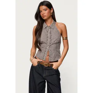 Imrie Plaid Collared Halter Top