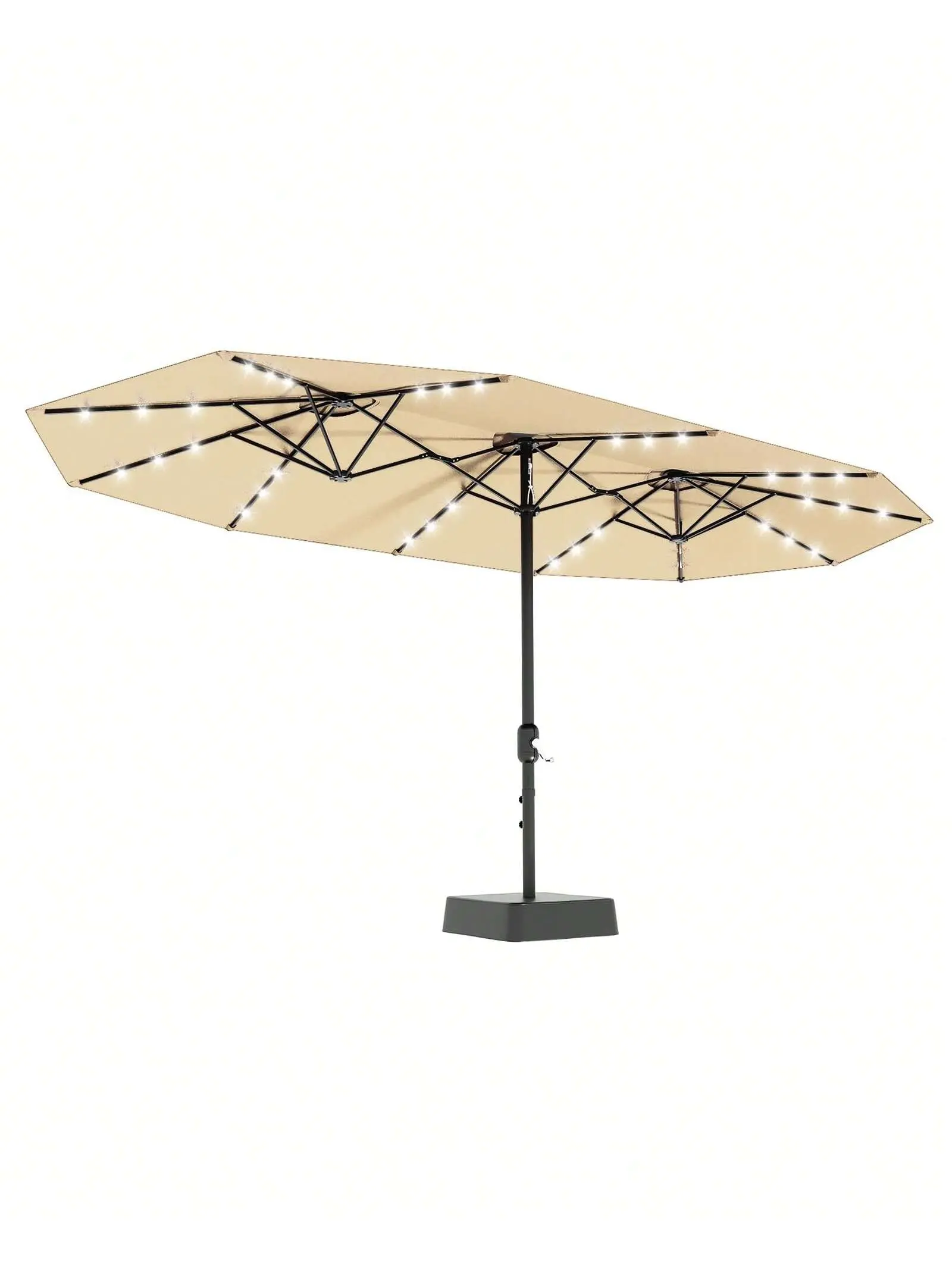 Gaomon Beige 15FT Oversized Double-Sided Rectangle Patio Parasol - Sturdy Weighted Base, Adjustable Tilt Canopy, UV-Resistant Sunshade Canopy, Large Outdoor Patio Sun Parasol Umbrella for Pools, Shades 1-8 People (No Lights Included), Uv Resistant Canopy