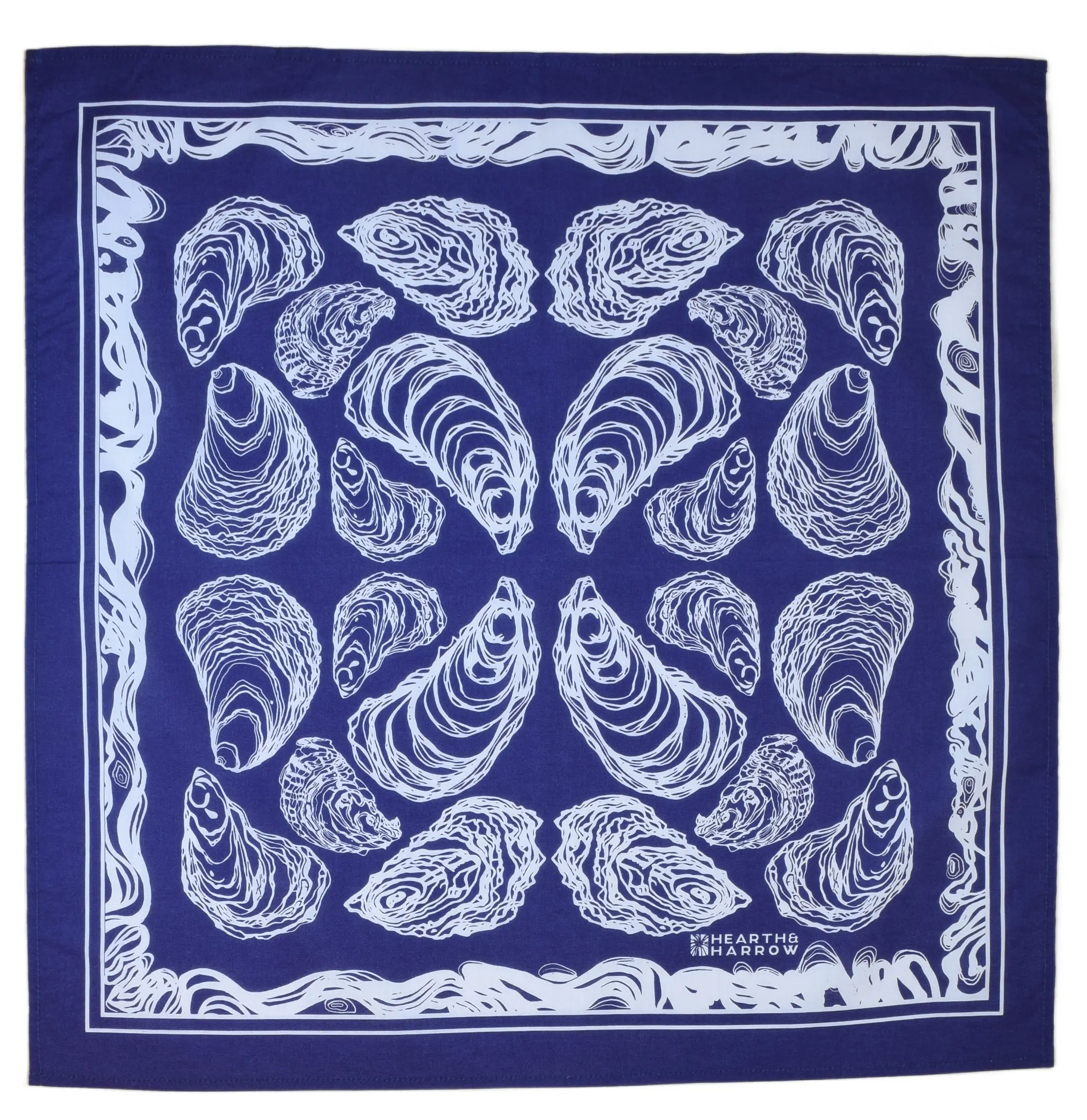 Oyster bandana - Navy Blue - 22" x 22" - Neckerchief - Handkerchief - 100% Cotton - Hand Screen Printed - Designed in Maine