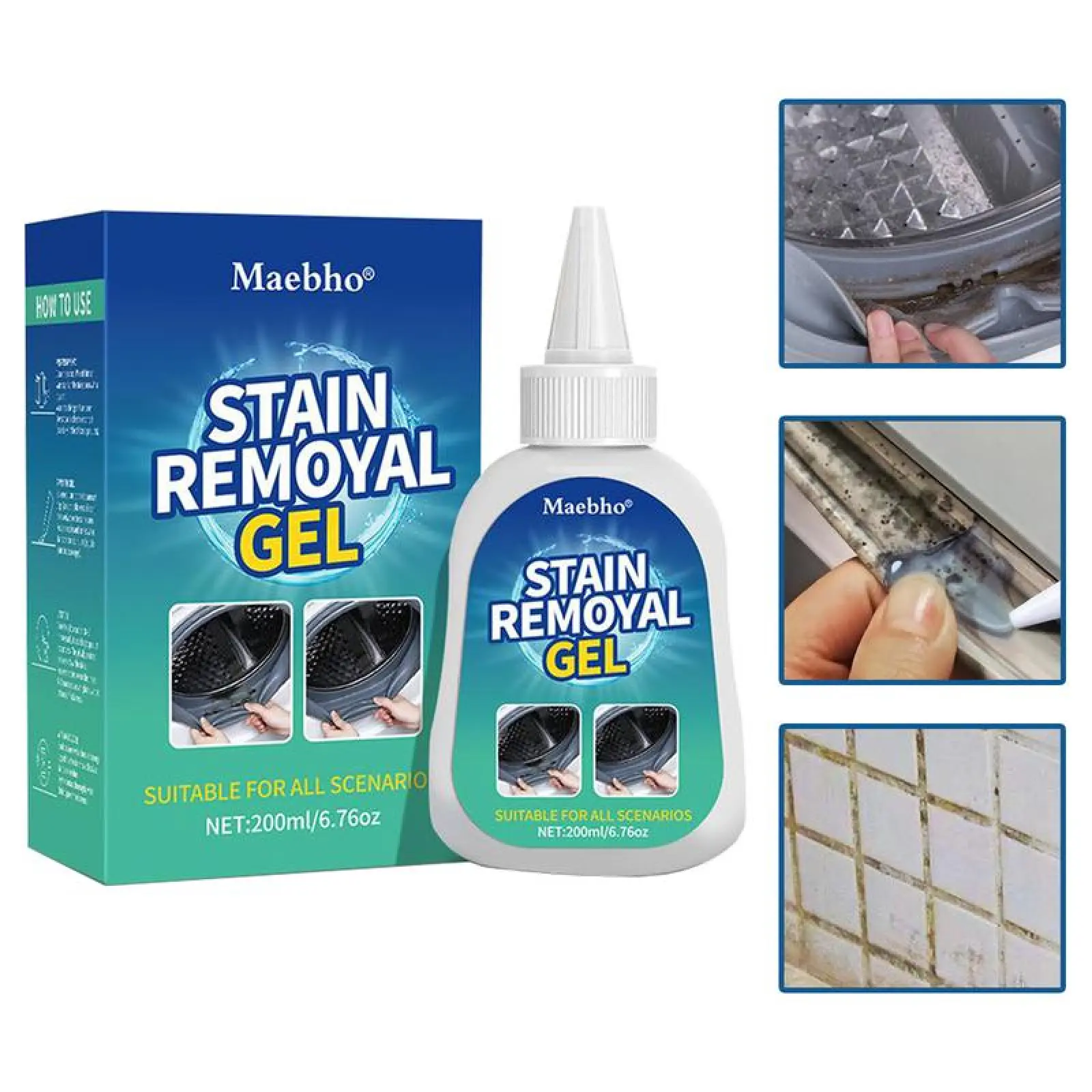 Household Mold & Mildew Stain Remover Gel - 200ml Thick Non-Drip Formula, Effective Home Cleaning Supplies for Tile Grout, Bathroom Mold Remover, Mildew Stain Cleaner